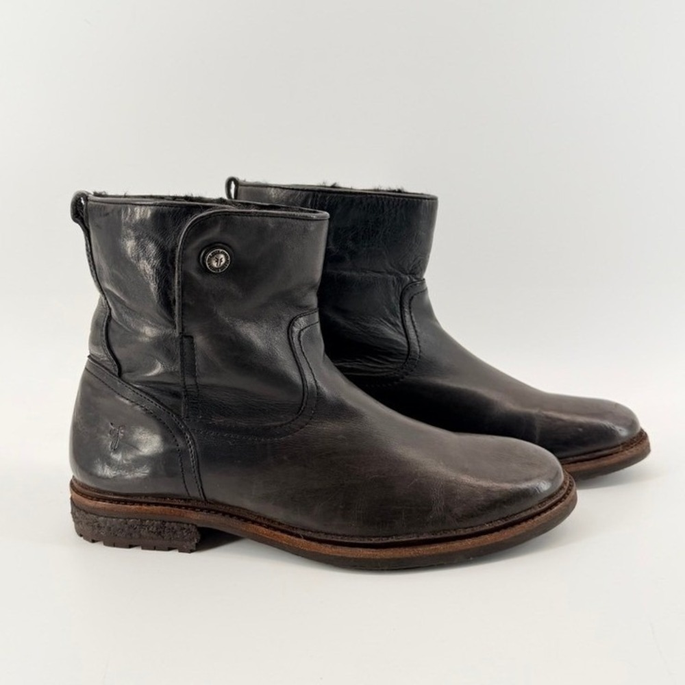 Frye Mara Black Leather Shearling Lined Short Boot 8.5B Deadstock Winter Cozy
